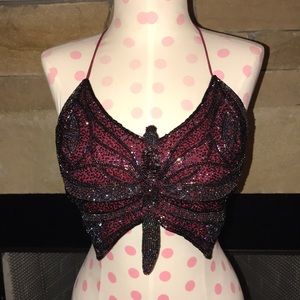 Cache Butterfly beaded crop top